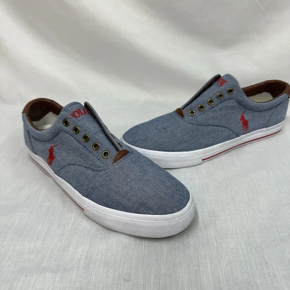 Polo Ralph Lauren Sz 12D Vito Sneakers Blue Chambray Red Pony Shoes Resort Wear